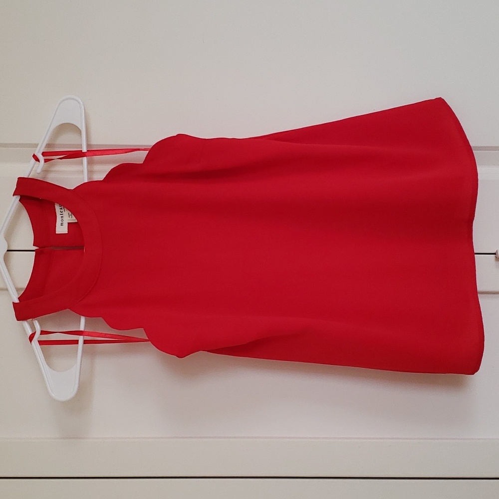 Monteau Red Halter Top with Scalloped Edge Size Small Like New Condition